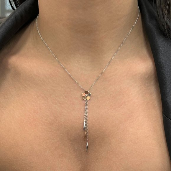 Rachel Koen Diamond Two Tone Flower Pendant Necklace 18K Yellow White Gold - Picture 1 of 5